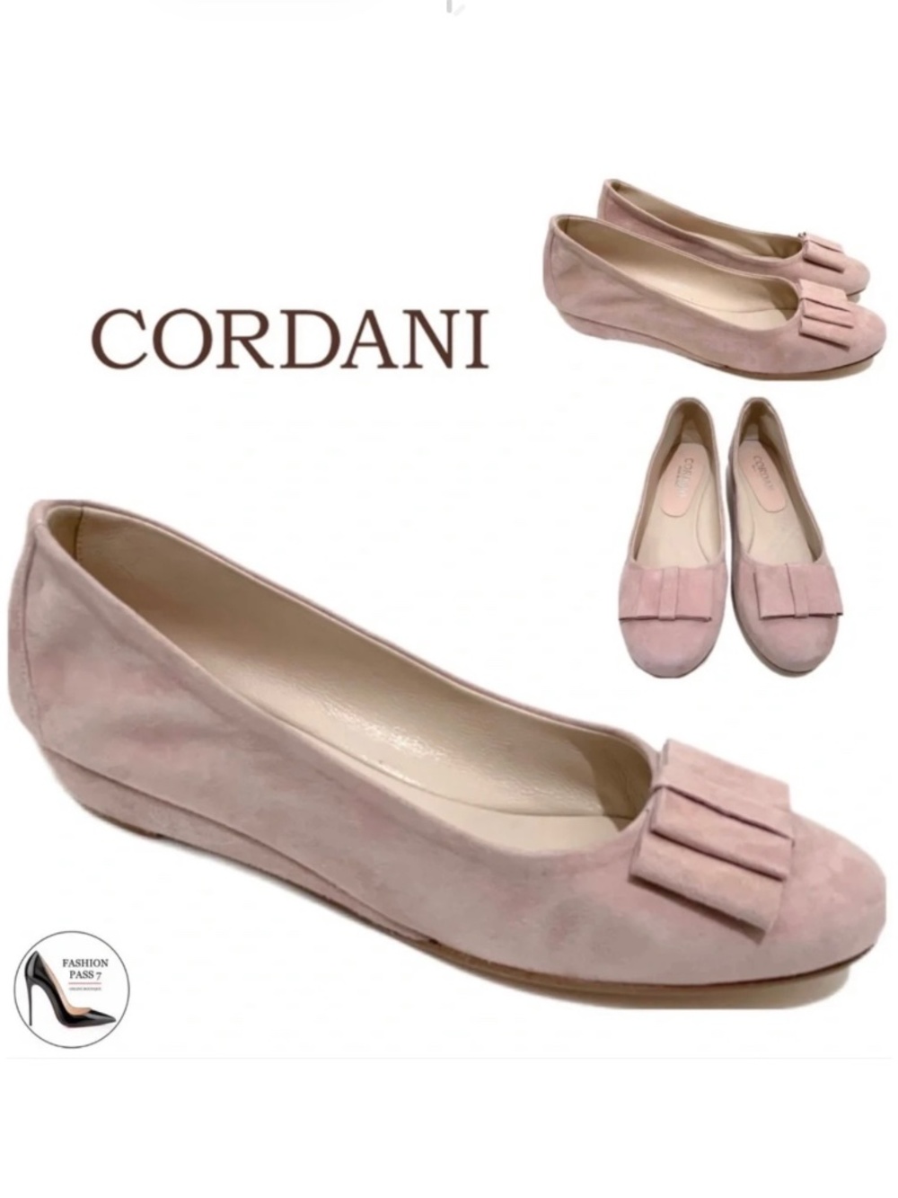 CORDANI Arlette Blush Suede Nude Flat Heel Wedge Leather Ballet Shoes Pumps 39.5